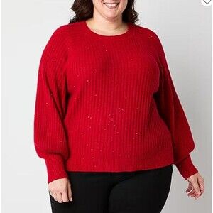 Liz Claiborne Women's Size 2X Sweater Crew Neck Long Sleeve Pullover Red Sparkle